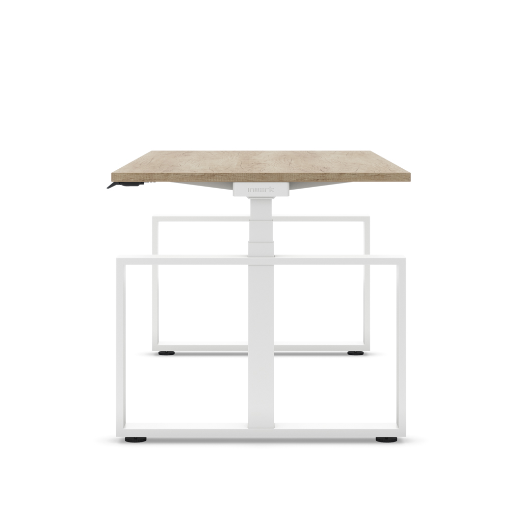 Höhenverstellbarer Schreibtisch Masterlift® Flex Loop-Edition, Stahl Rechteck, Eiche Dekor/Weiss 160x80