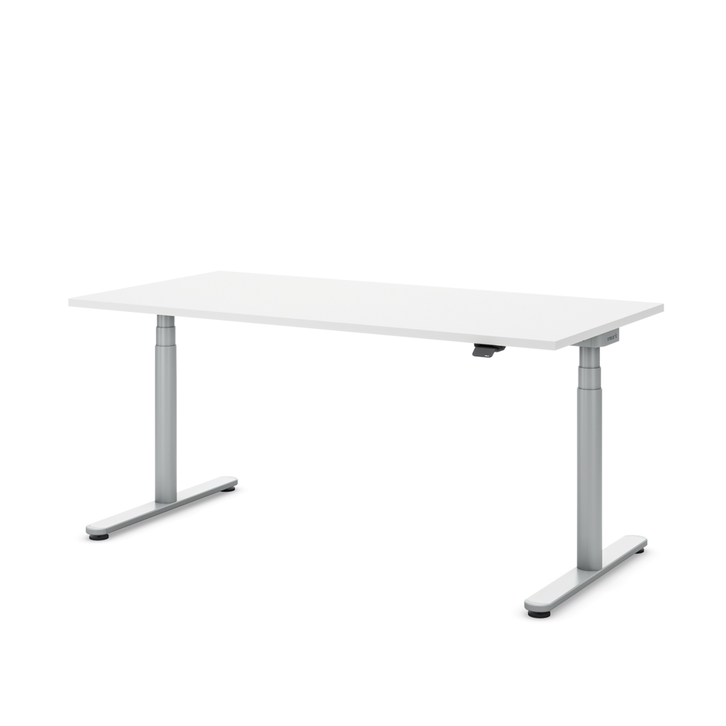 Höhenverstellbarer Schreibtisch Masterlift® Flex Basic rund, Weiss/Silber 200x80