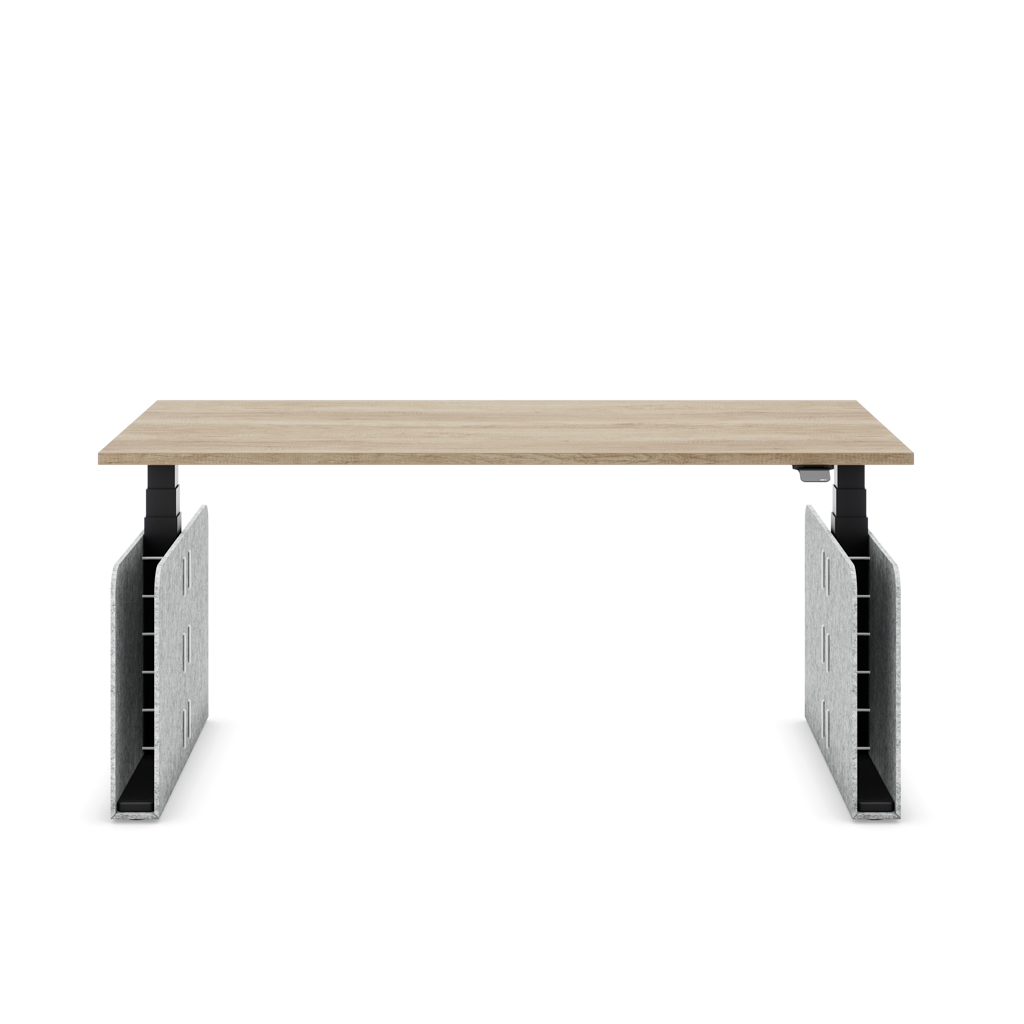Höhenverstellbarer Schreibtisch Masterlift® Flex Akustix®-Edition, Rechteck Hellgrau, Eiche Dekor/Schwarz 160x80