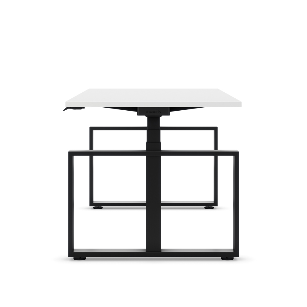 Höhenverstellbarer Schreibtisch Masterlift® Flex Loop-Edition, Stahl Rechteck, Weiss Dekor/Schwarz 200x80