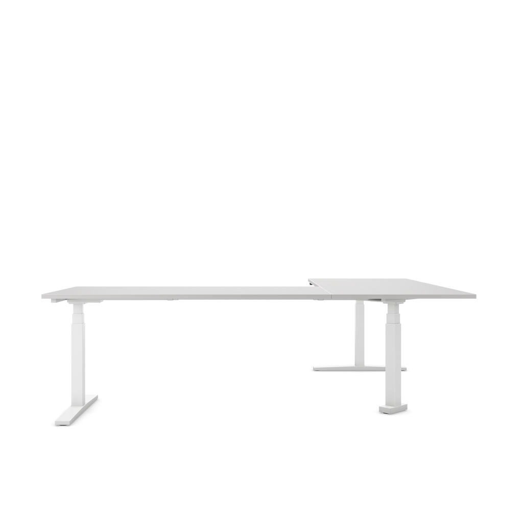 Höhenverstellbarer Eckschreibtisch Imperio® Lift Corner, Anbautisch rechts, Lichtgrau/Weiss 240x180