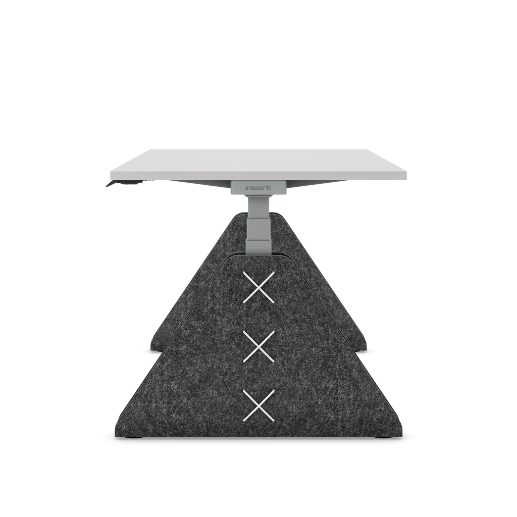 Höhenverstellbarer Schreibtisch Masterlift® Flex Akustix®-Edition, Trapez Dunkelgrau, Lichtgrau Dekor/Silber 180x80