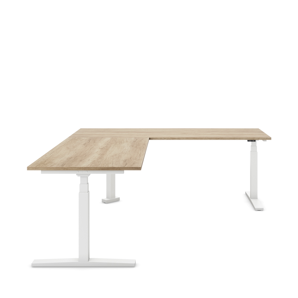 Höhenverstellbarer Eckschreibtisch Imperio® Lift Corner, Anbautisch links, Eiche Dekor/Weiss 240x180