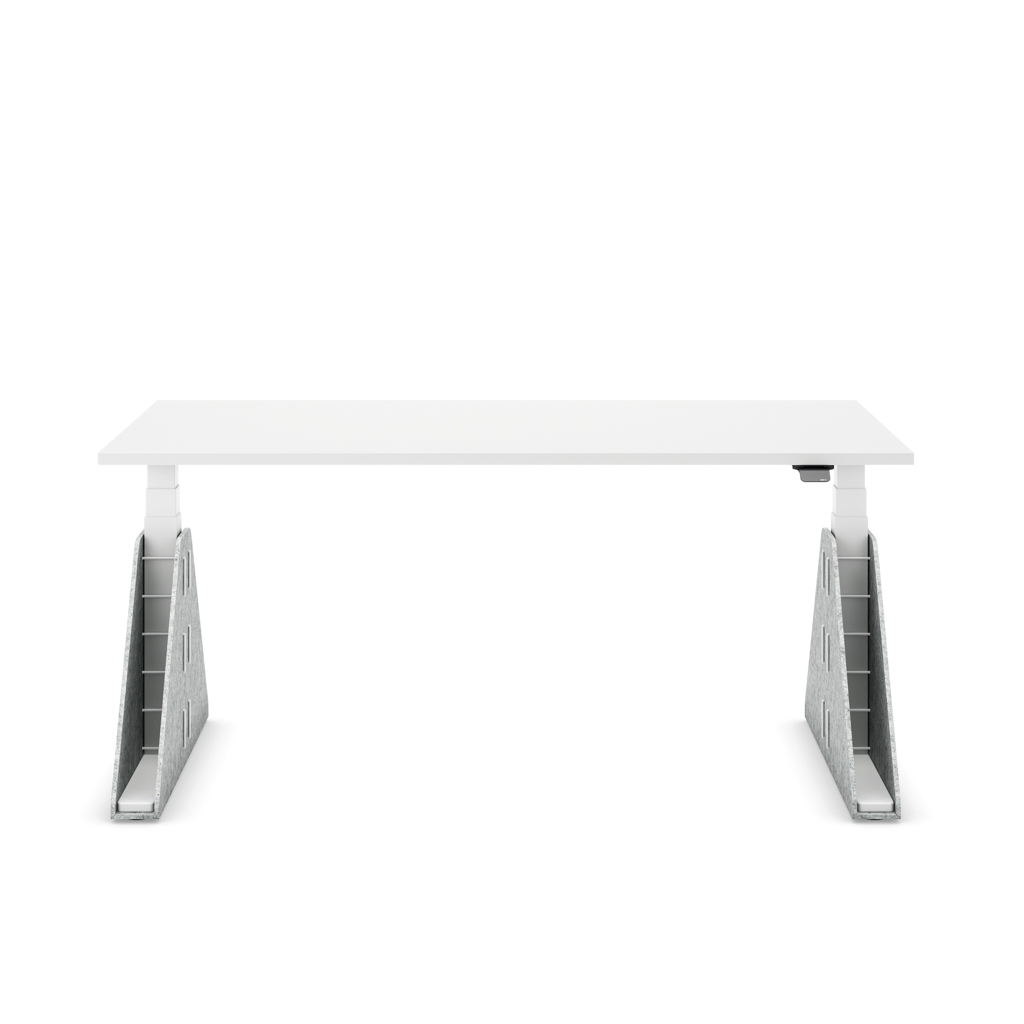 Höhenverstellbarer Schreibtisch Masterlift® Flex Akustix®-Edition, Trapez Hellgrau, Weiss Dekor/Weiss 120x80