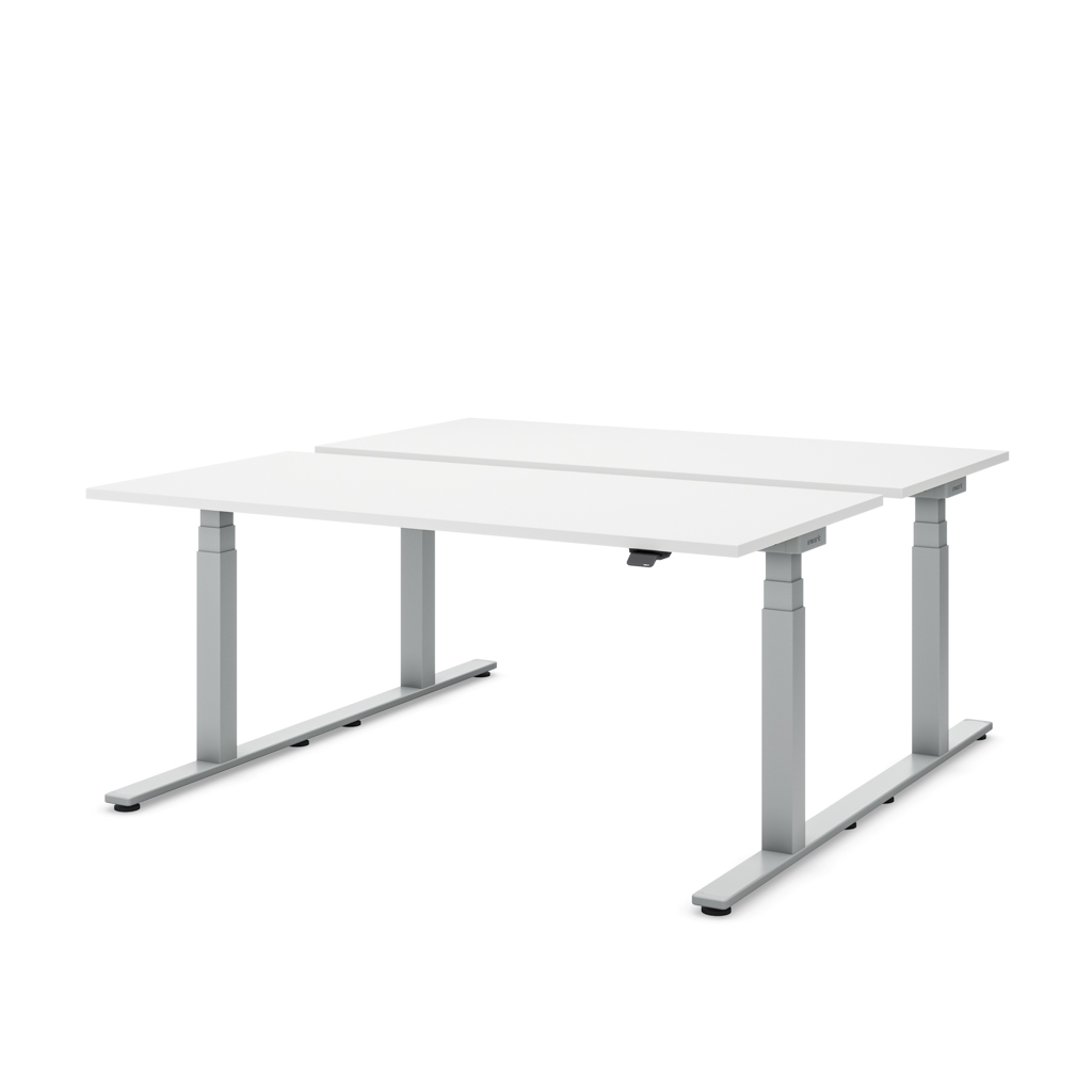 Höhenverstellbarer Team-Schreibtisch Masterlift® Flex Basic, Weiss/Silber 120x80
