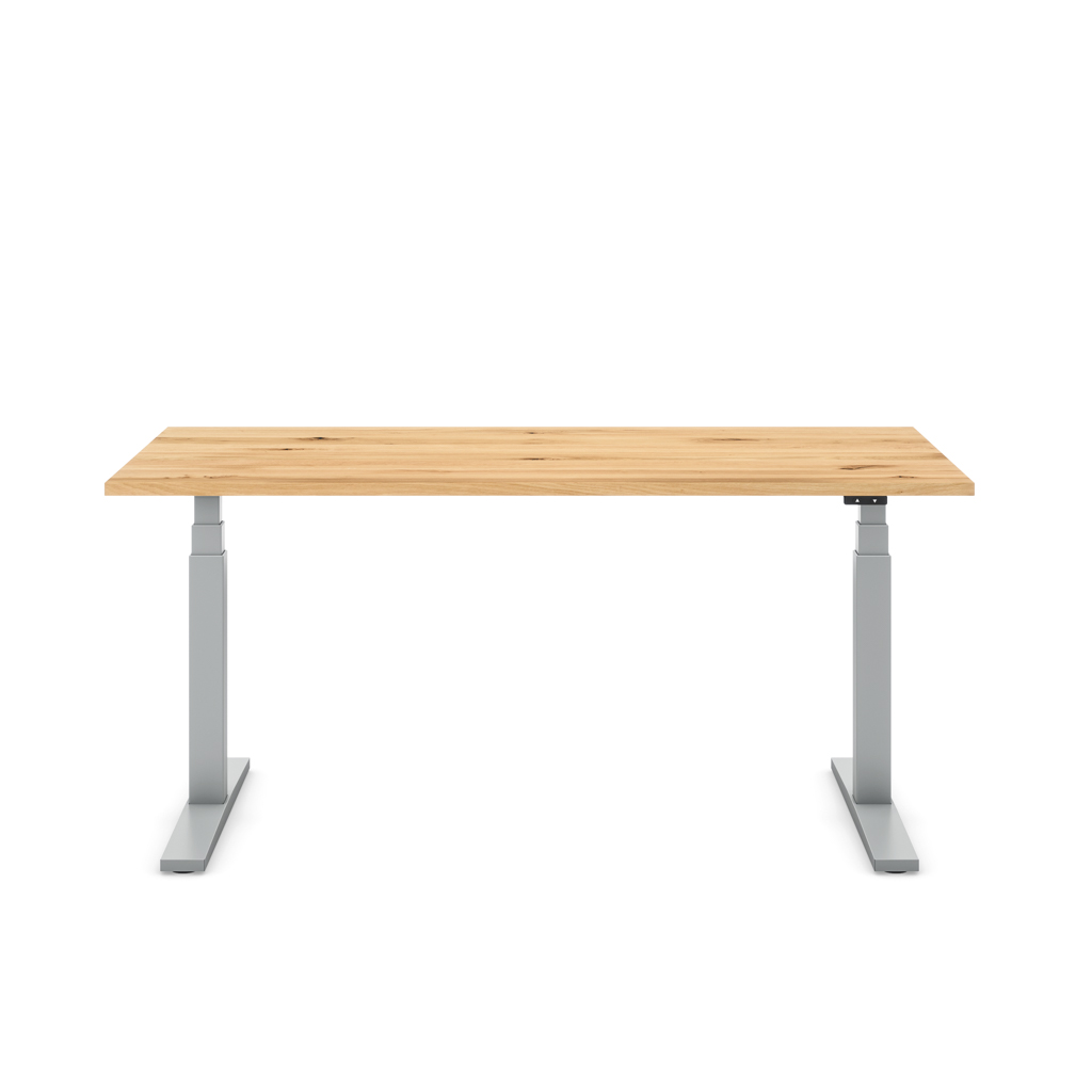 Höhenverstellbarer Schreibtisch Imperio® Lift Q2 Eiche Massivholz/Silber 180x80