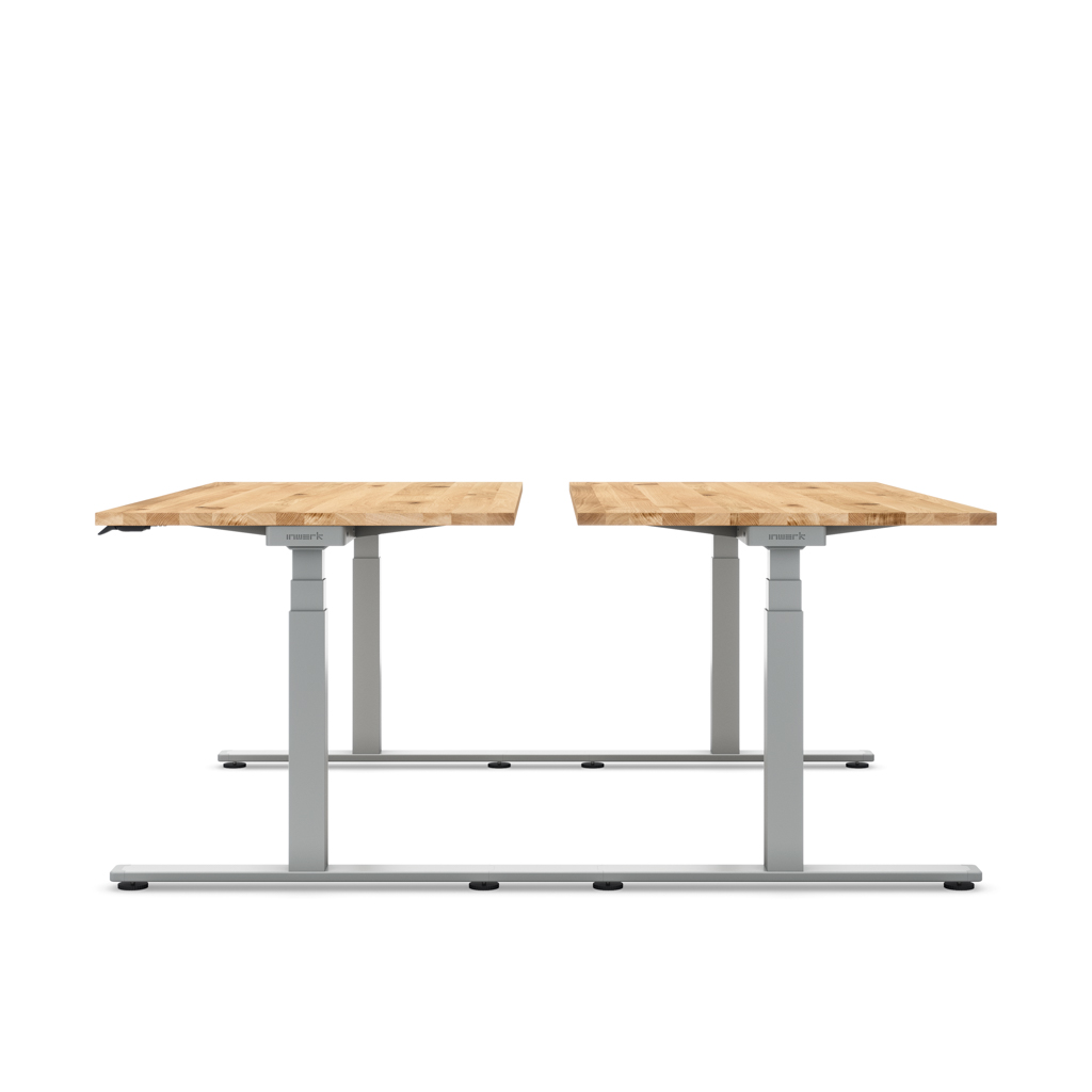 Höhenverstellbarer Team-Schreibtisch Masterlift® Flex Basic, Eiche Massivholz/Silber 160x80