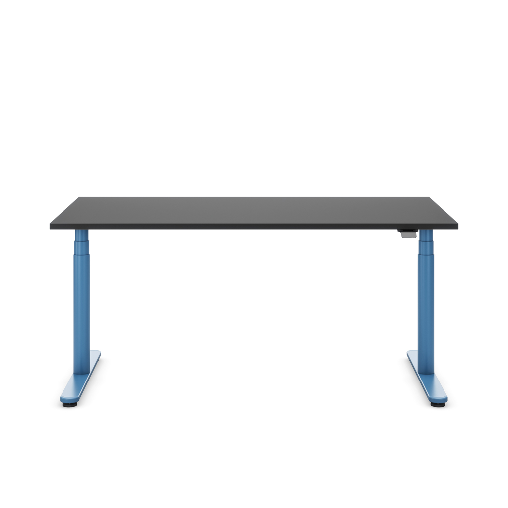 Höhenverstellbarer Schreibtisch Masterlift® Flex Basic rund, Schwarz/Brillantblau 120x80