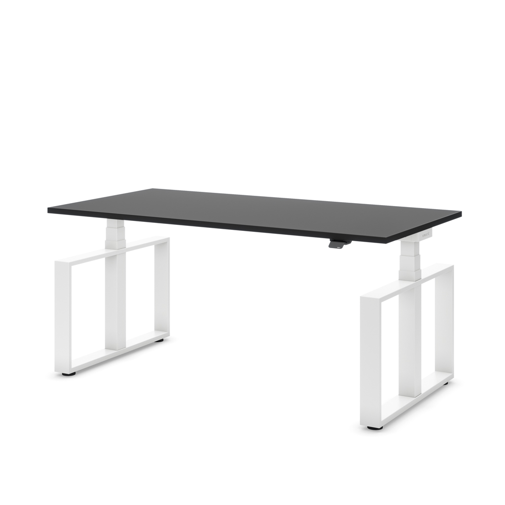 Höhenverstellbarer Schreibtisch Masterlift® Flex Loop-Edition, Stahl Rechteck, Schwarz Dekor/Weiss 200x80