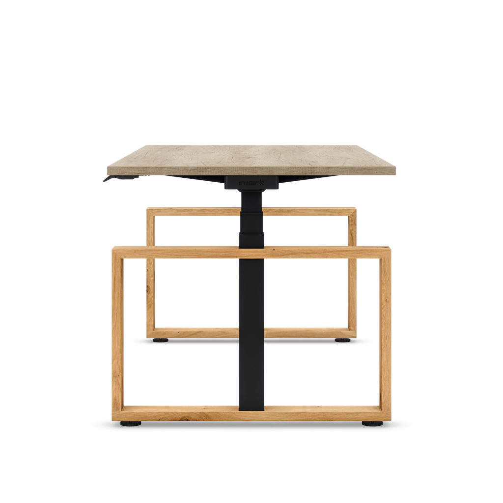Höhenverstellbarer Schreibtisch Masterlift® Flex Loop-Edition, Holz Rechteck, Eiche Dekor/Schwarz 160x80