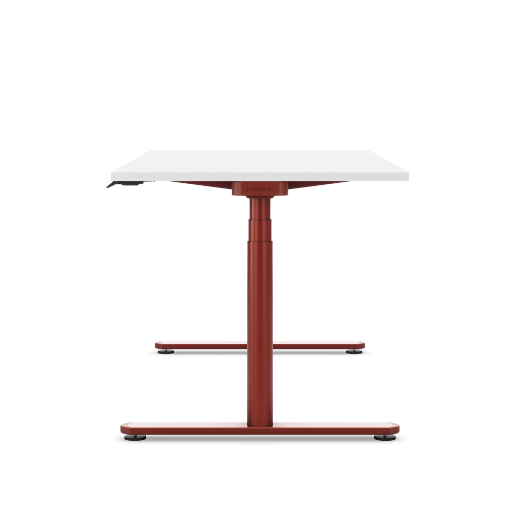 Höhenverstellbarer Schreibtisch Masterlift® Flex Basic rund, Weiss/Braunrot 200x80