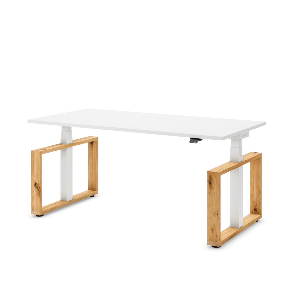 Höhenverstellbarer Schreibtisch Masterlift® Flex Loop-Edition, Holz Rechteck, Weiss Dekor/Weiss 200x80