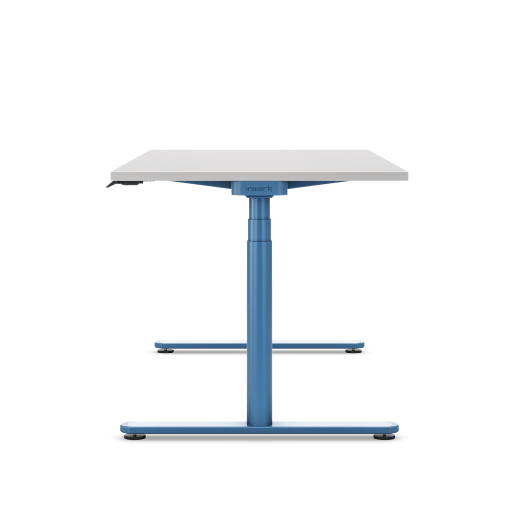 Höhenverstellbarer Schreibtisch Masterlift® Flex Basic rund, Lichtgrau/Brillantblau 160x80