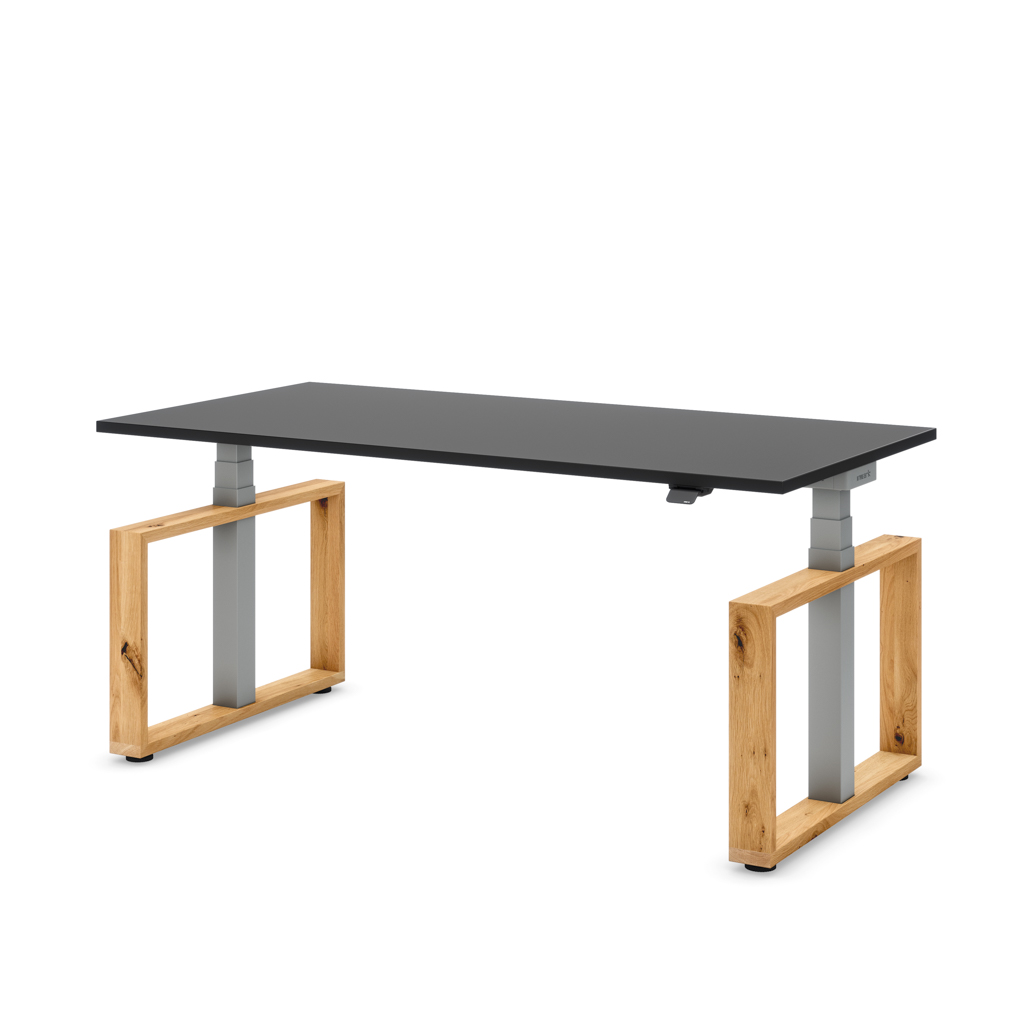 Höhenverstellbarer Schreibtisch Masterlift® Flex Loop-Edition, Holz Rechteck, Schwarz Dekor/Silber 120x80