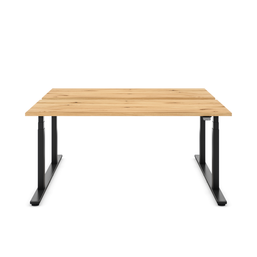 Höhenverstellbarer Team-Schreibtisch Masterlift® Flex Light, Eiche Massivholz/Schwarz 160x80