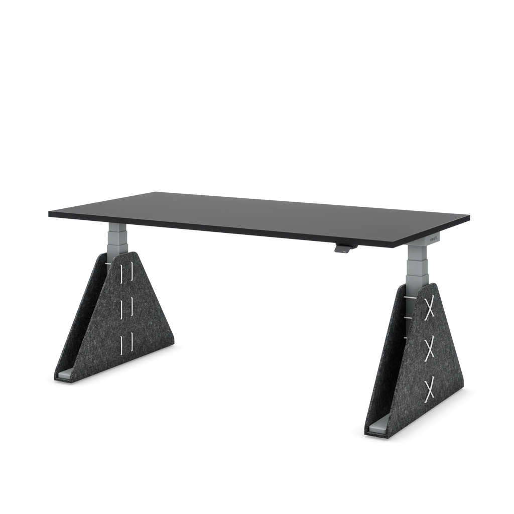 Höhenverstellbarer Schreibtisch Masterlift® Flex Akustix®-Edition, Trapez Dunkelgrau, Schwarz Dekor/Silber 120x80