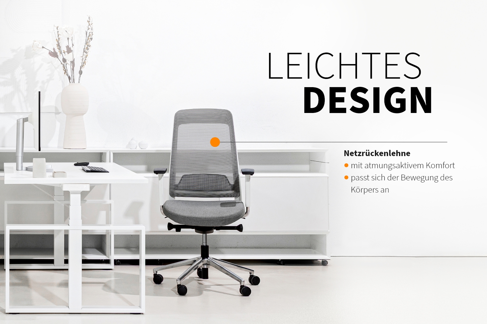 Inwerk Teamo® Original - Ergonomischer Bürostuhl, Weiss/Grau