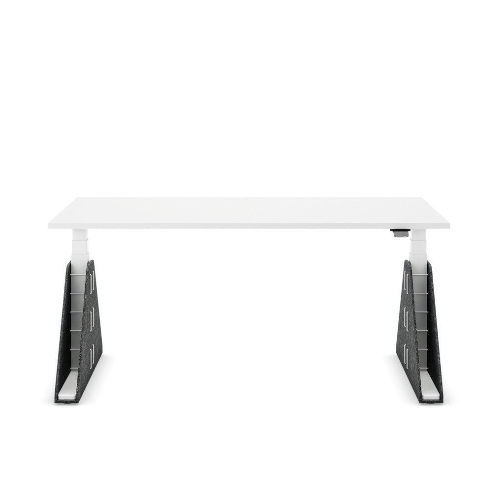 Höhenverstellbarer Schreibtisch Masterlift® Flex Akustix®-Edition, Trapez Dunkelgrau, Weiss Dekor/Weiss 140x80