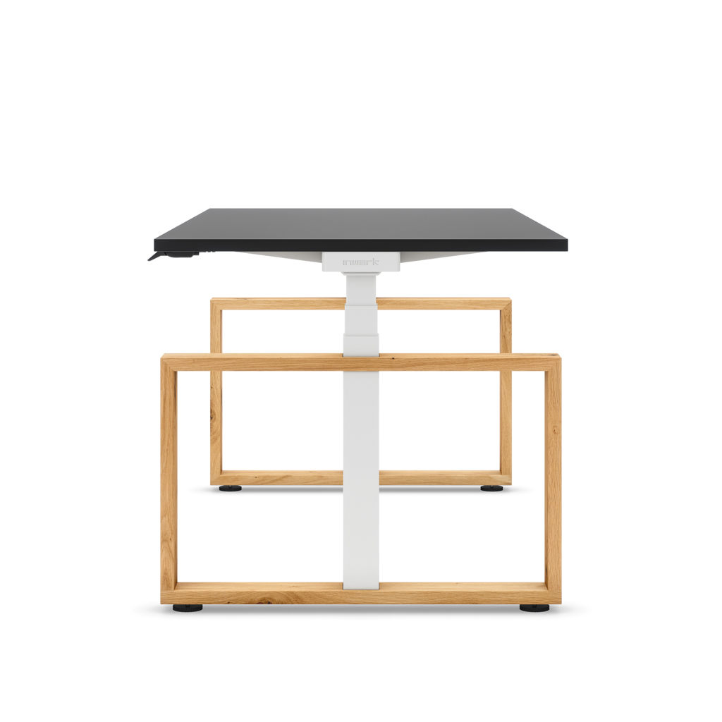 Höhenverstellbarer Schreibtisch Masterlift® Flex Loop-Edition, Holz Rechteck, Schwarz Dekor/Weiss 200x80
