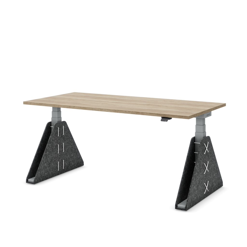 Höhenverstellbarer Schreibtisch Masterlift® Flex Akustix®-Edition, Trapez Dunkelgrau, Eiche Dekor/Silber 160x80