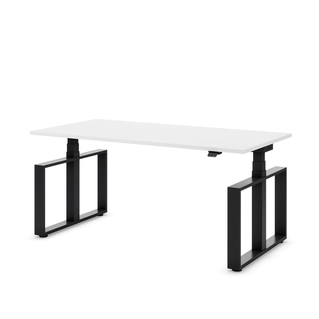 Höhenverstellbarer Schreibtisch Masterlift® Flex Loop-Edition, Stahl Rechteck, Weiss Dekor/Schwarz 200x80