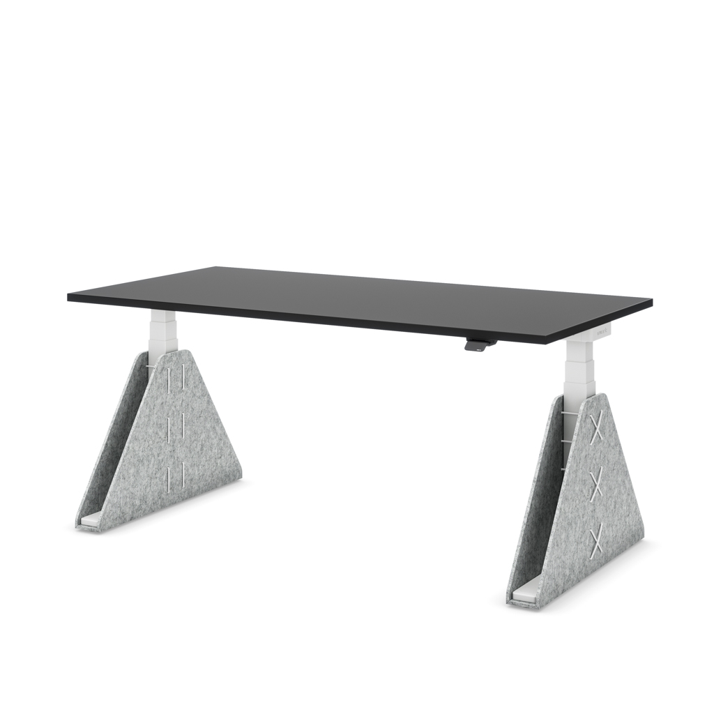 Höhenverstellbarer Schreibtisch Masterlift® Flex Akustix®-Edition, Trapez Hellgrau, Schwarz Dekor/Weiss 200x80