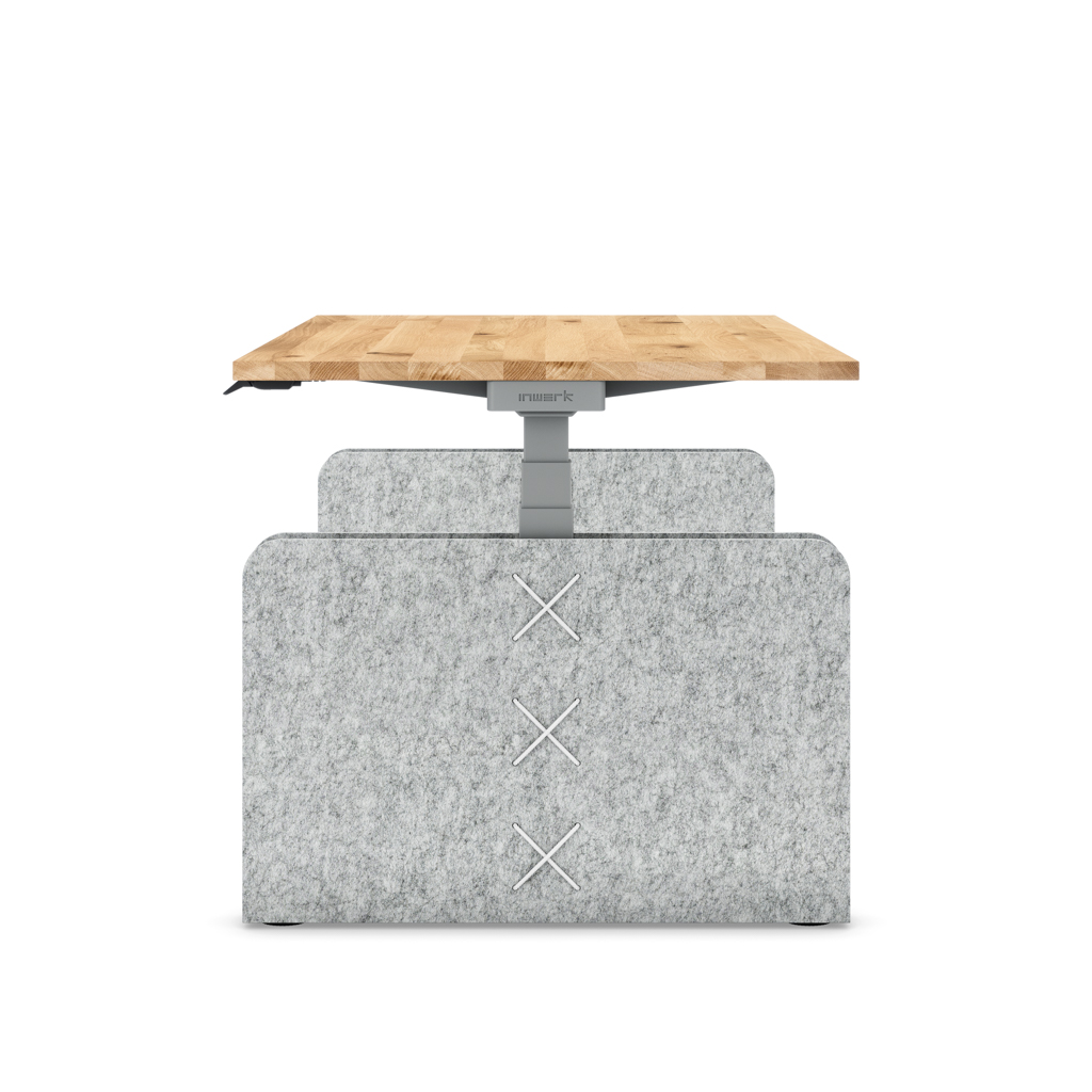 Höhenverstellbarer Schreibtisch Masterlift® Flex Akustix®-Edition, Rechteck Hellgrau, Eiche Massivholz/Silber 180x80