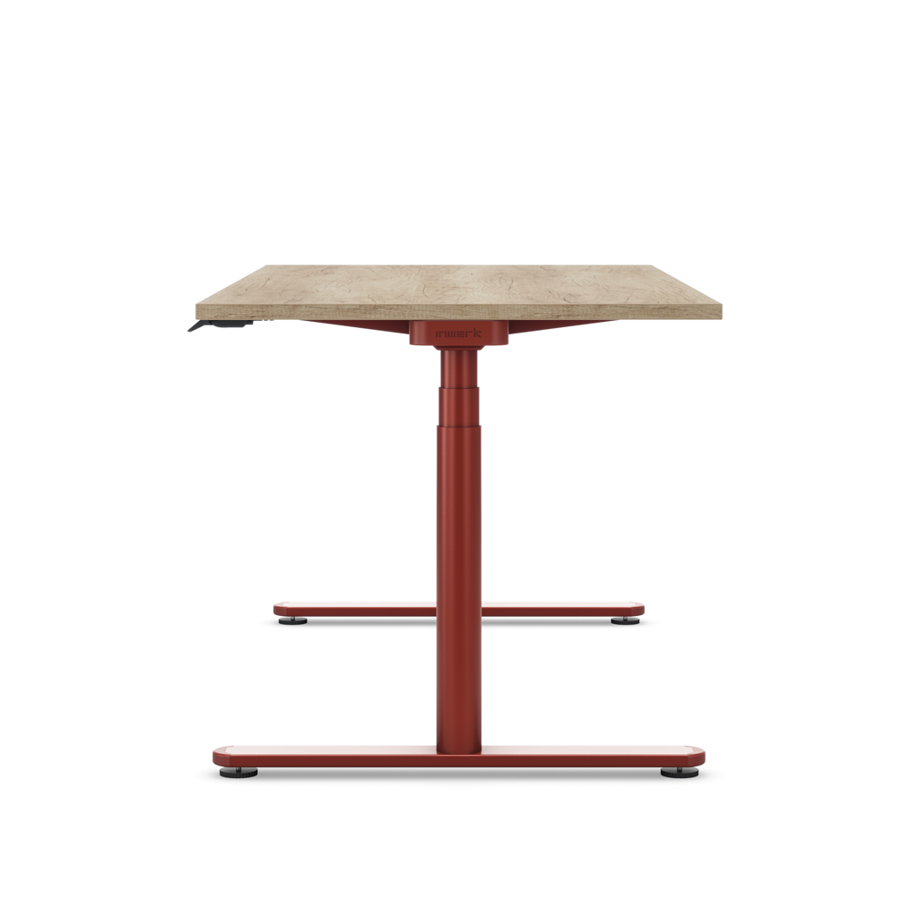 Höhenverstellbarer Schreibtisch Masterlift® Flex Basic rund, Eiche Dekor/Braunrot 180x80