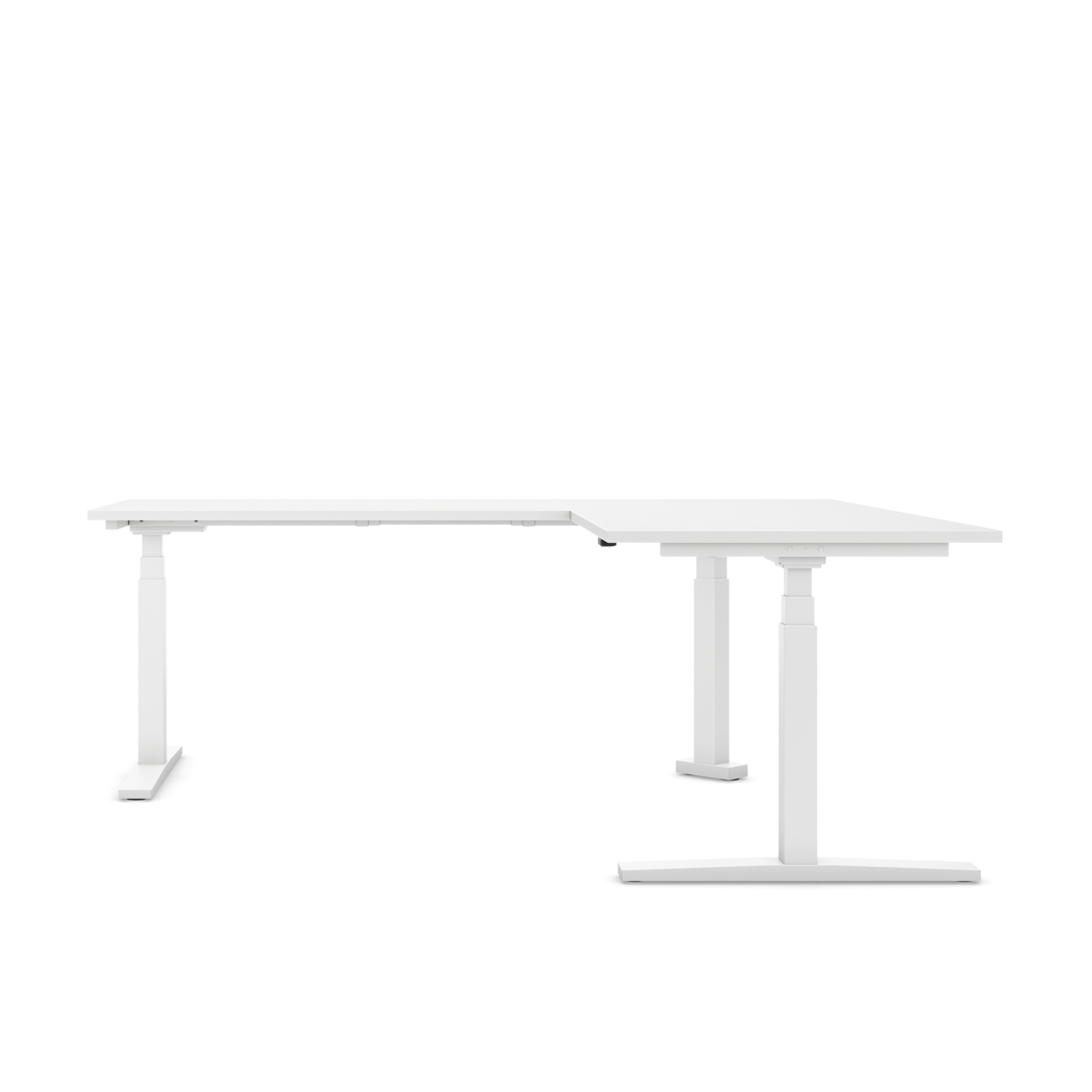 Höhenverstellbarer Eckschreibtisch Imperio® Lift Corner, Anbautisch links, Weiss/Weiss 200x180
