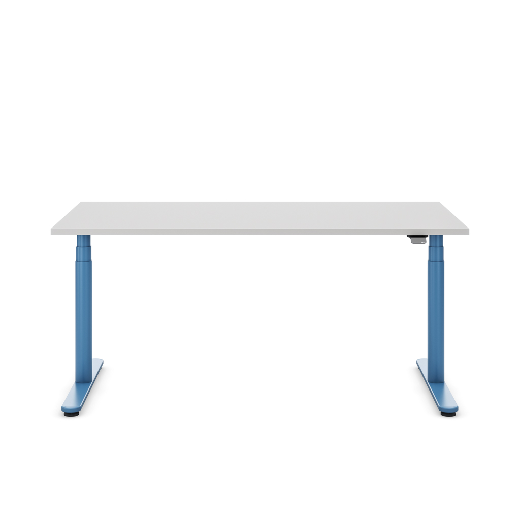 Höhenverstellbarer Schreibtisch Masterlift® Flex Basic rund, Lichtgrau/Brillantblau 160x80