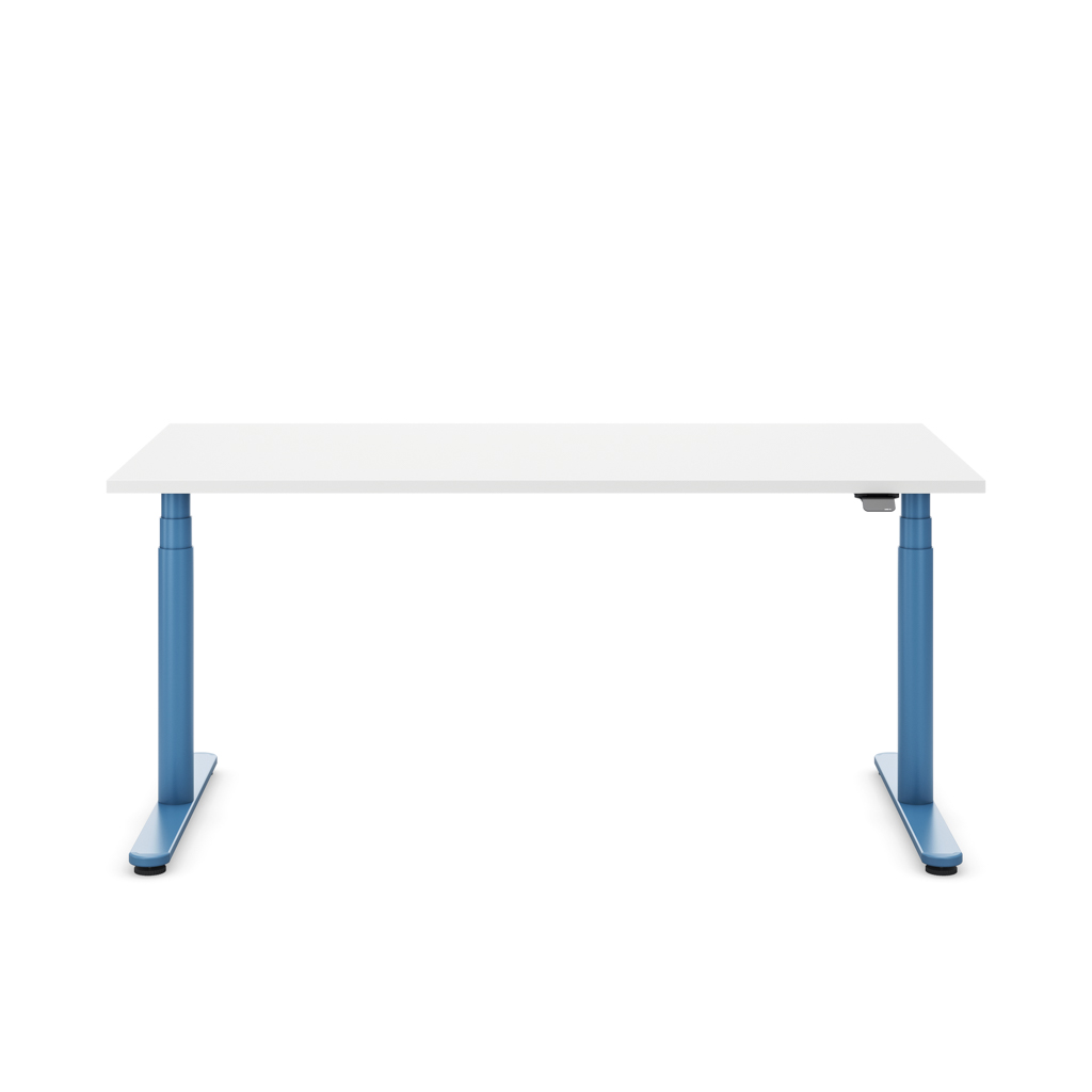 Höhenverstellbarer Schreibtisch Masterlift® Flex Basic rund, Weiss/Brillantblau 200x80