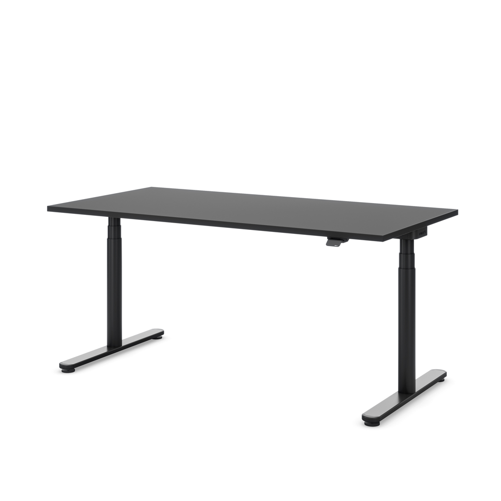 Höhenverstellbarer Schreibtisch Masterlift® Flex Basic rund, Schwarz/Schwarz 200x80
