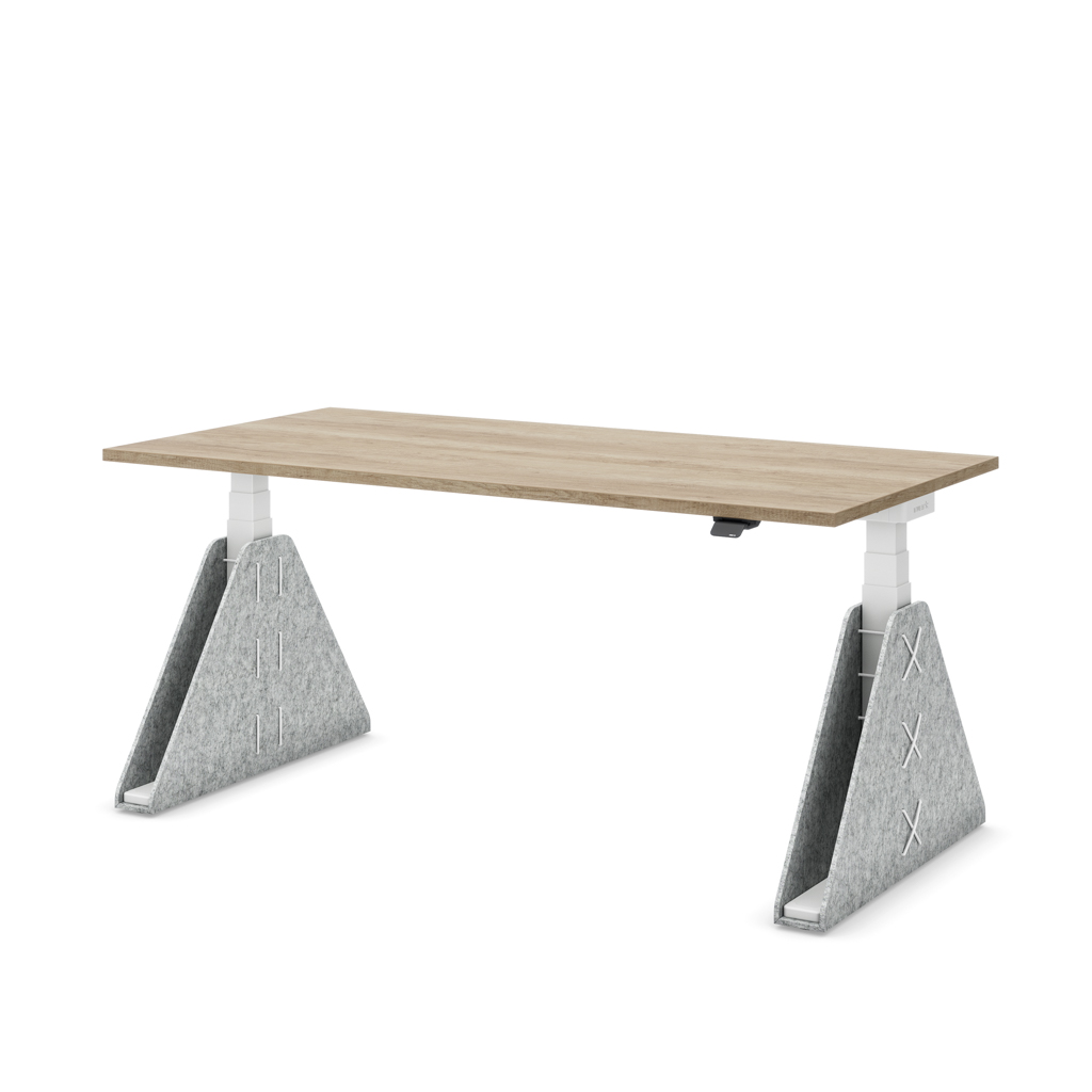 Höhenverstellbarer Schreibtisch Masterlift® Flex Akustix®-Edition, Trapez Hellgrau, Eiche Dekor/Weiss 160x80