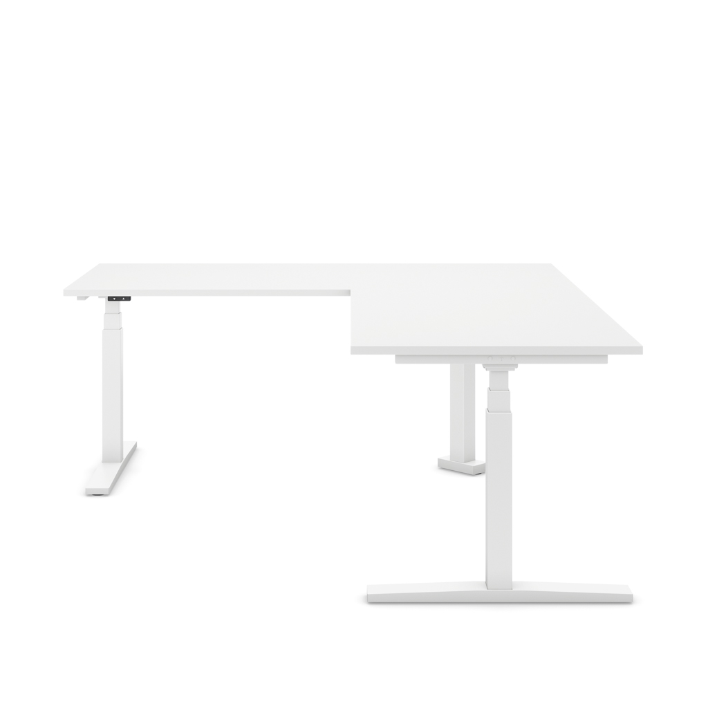 Höhenverstellbarer Eckschreibtisch Imperio® Lift Corner, Anbautisch rechts, Weiss/Weiss 200x180