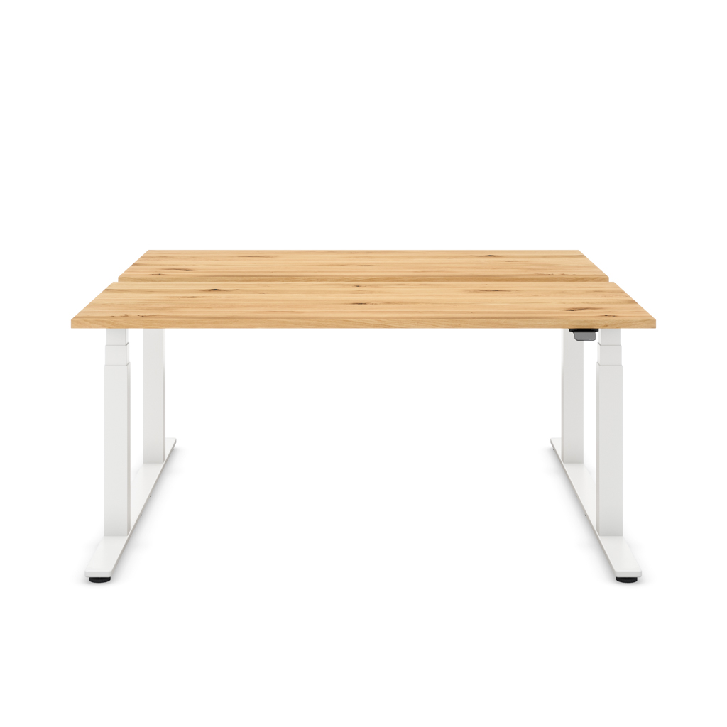 Höhenverstellbarer Team-Schreibtisch Masterlift® Flex Basic, Eiche Massivholz/Weiss 160x80