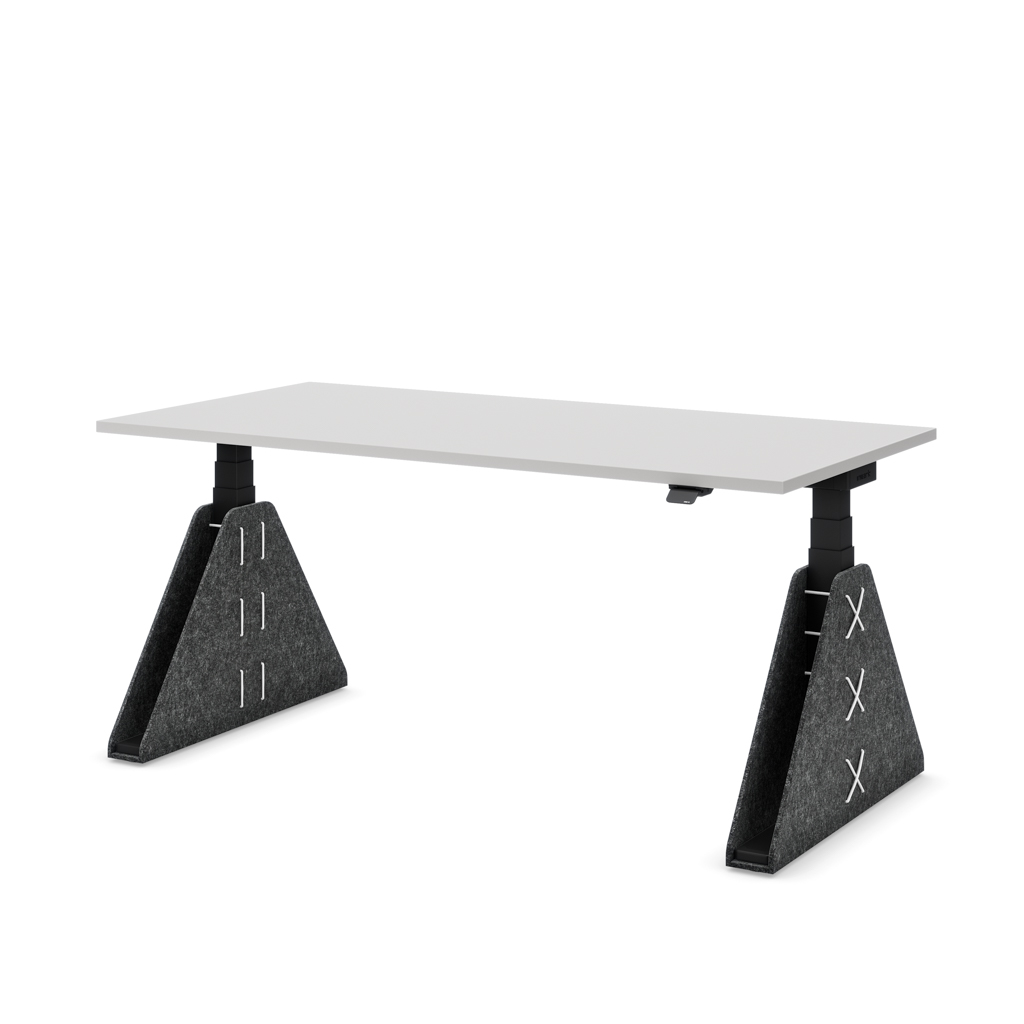 Höhenverstellbarer Schreibtisch Masterlift® Flex Akustix®-Edition, Trapez Dunkelgrau, Lichtgrau Dekor/Schwarz 160x80