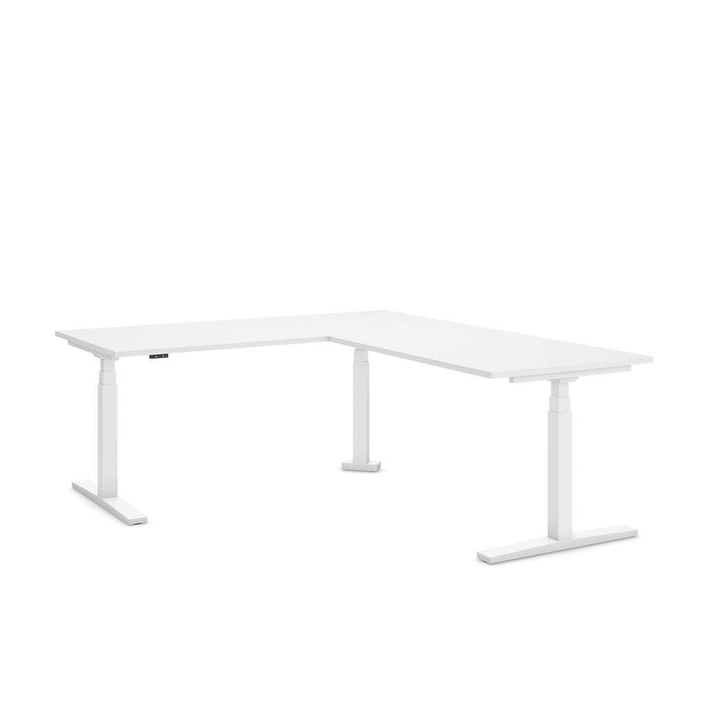 Höhenverstellbarer Eckschreibtisch Imperio® Lift Corner, Anbautisch rechts, Weiss/Weiss 200x180