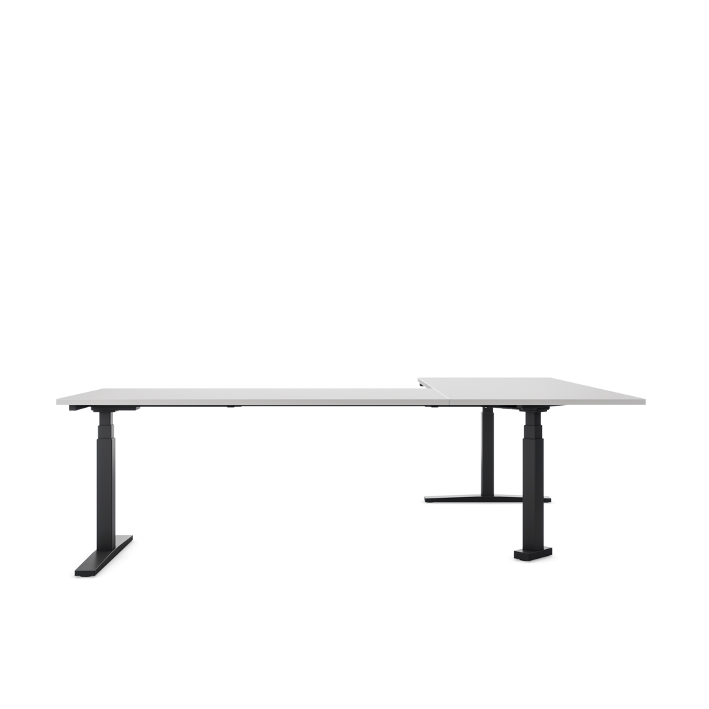 Höhenverstellbarer Eckschreibtisch Imperio® Lift Corner, Anbautisch rechts, Lichtgrau/Schwarz 240x180