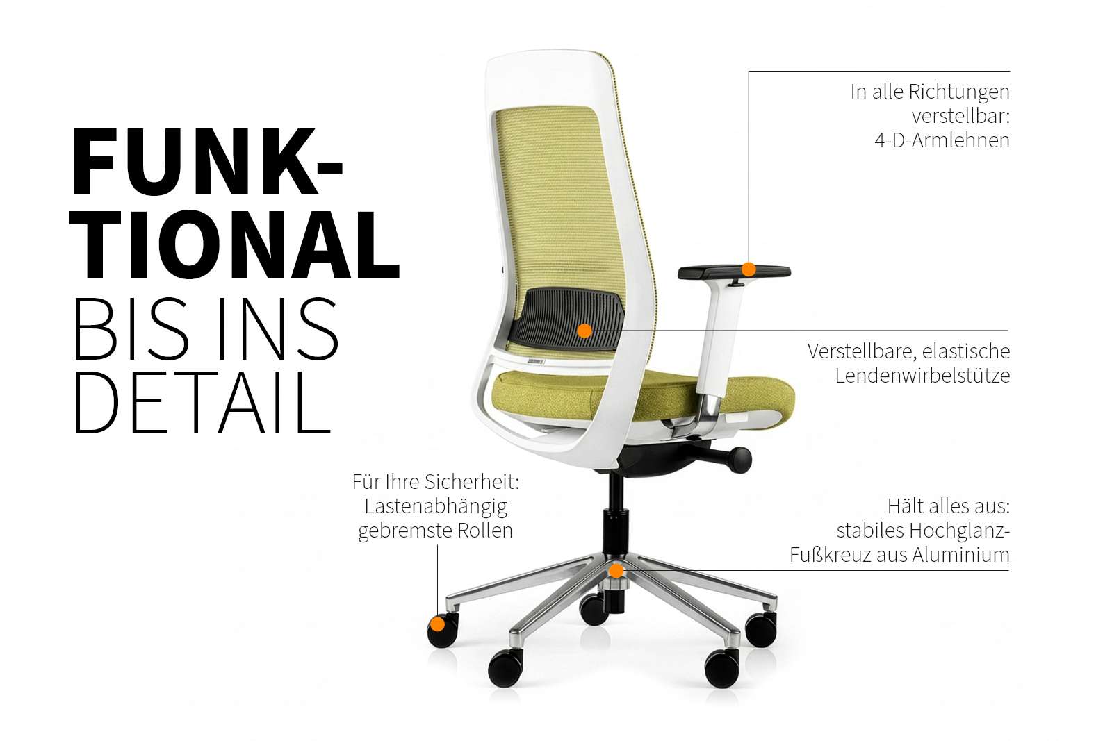 Inwerk Teamo® Original - Ergonomischer Bürostuhl, Weiss/Grün