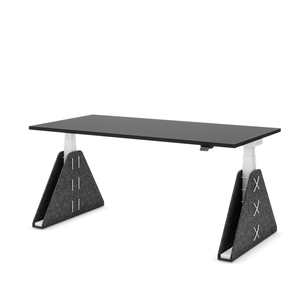 Höhenverstellbarer Schreibtisch Masterlift® Flex Akustix®-Edition, Trapez Dunkelgrau, Schwarz Dekor/Weiss 120x80