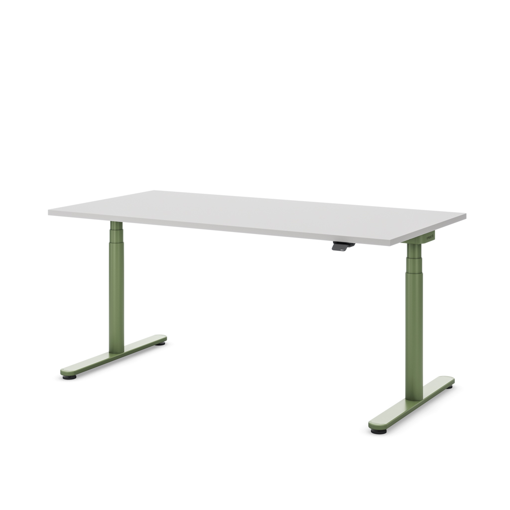 Höhenverstellbarer Schreibtisch Masterlift® Flex Basic rund, Lichtgrau/Resedagrün 160x80