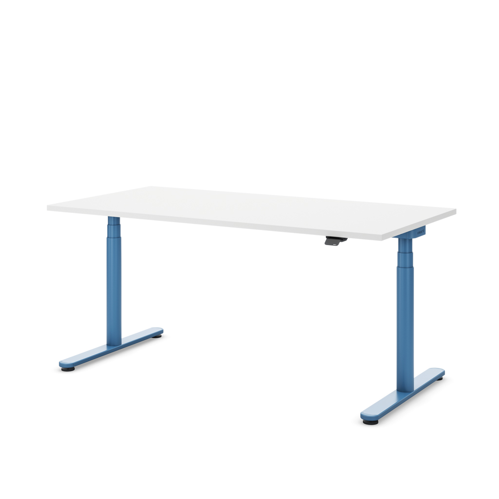 Höhenverstellbarer Schreibtisch Masterlift® Flex Basic rund, Weiss/Brillantblau 200x80