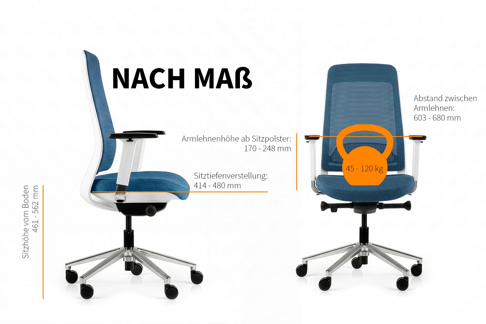 Inwerk Teamo® Original - Ergonomischer Bürostuhl, Weiss/Blau