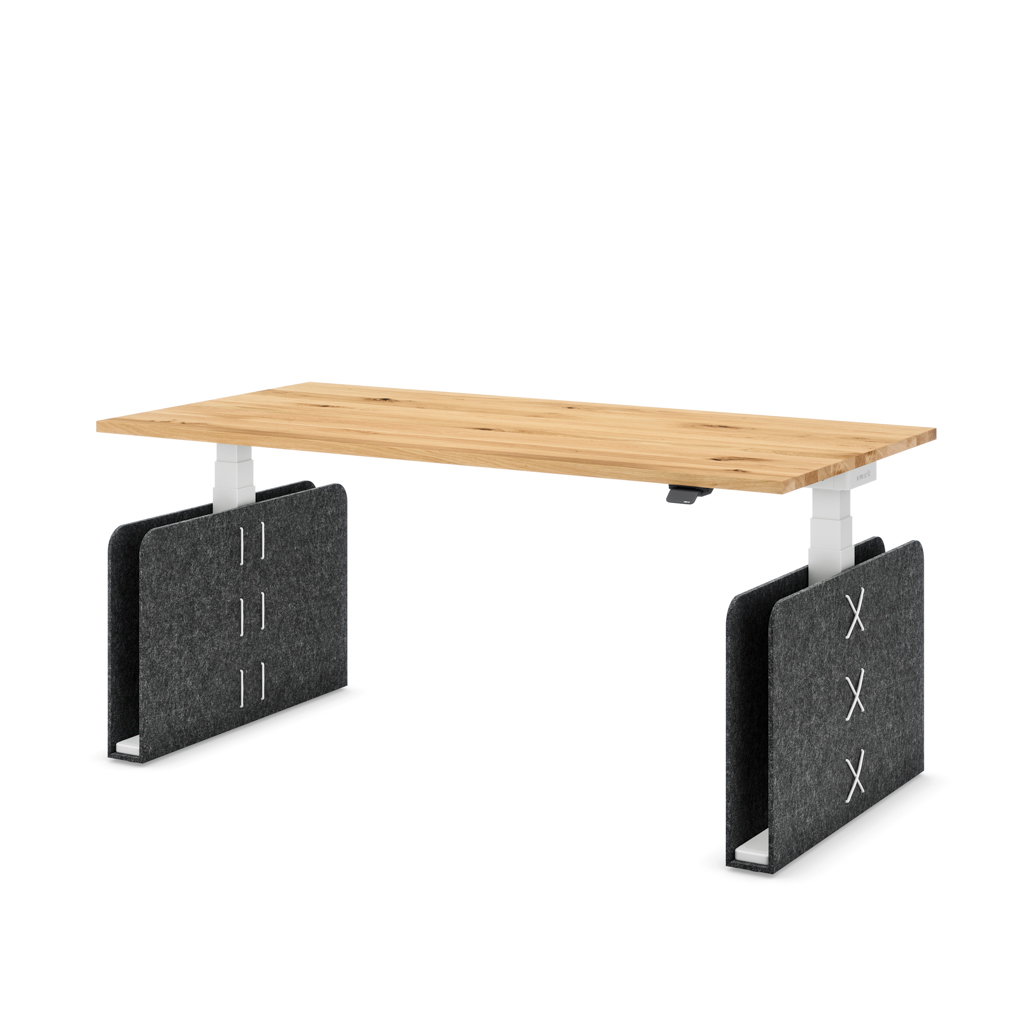 Höhenverstellbarer Schreibtisch Masterlift® Flex Akustix®-Edition, Rechteck Dunkelgrau, Eiche Massivholz/Weiss 160x80