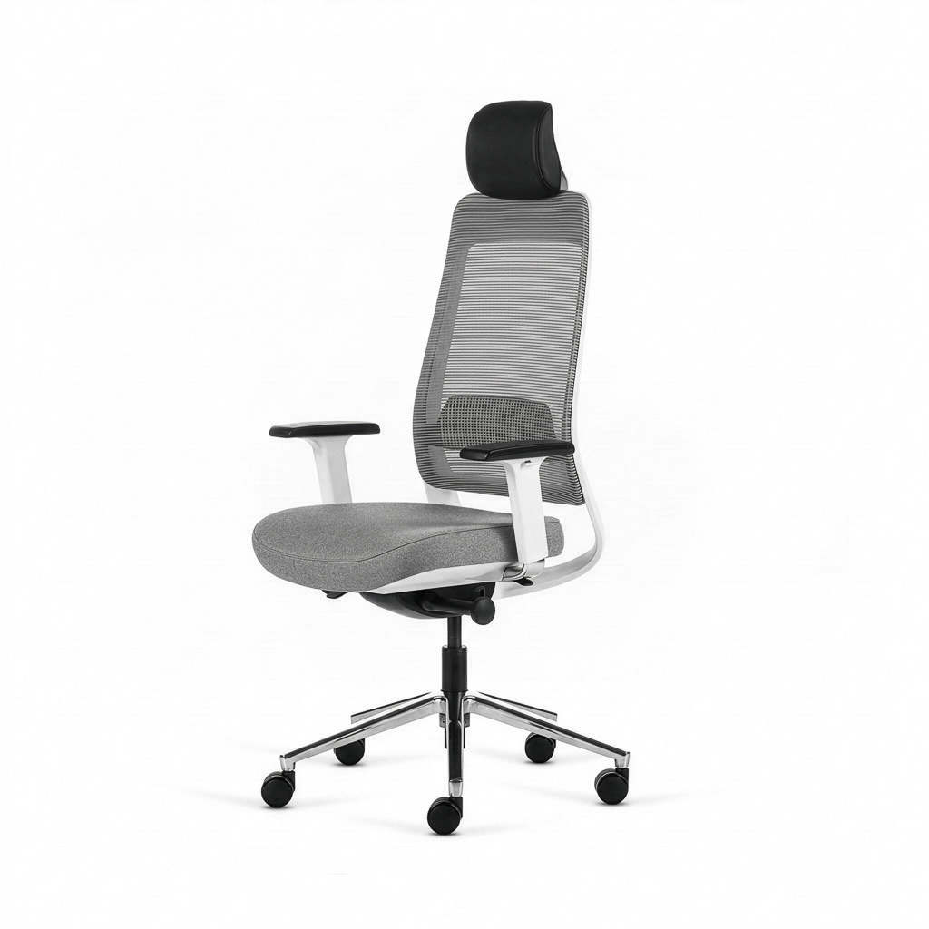 Inwerk Teamo® Original Plus - Bürostuhl mit Kopfstütze, Weiss/Grau