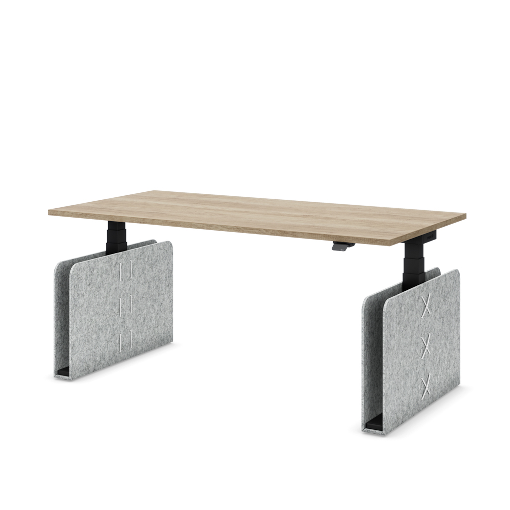Höhenverstellbarer Schreibtisch Masterlift® Flex Akustix®-Edition, Rechteck Hellgrau, Eiche Dekor/Schwarz 160x80