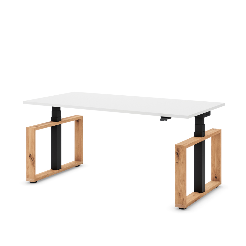 Höhenverstellbarer Schreibtisch Masterlift® Flex Loop-Edition, Holz Rechteck, Weiss Dekor/Schwarz 120x80