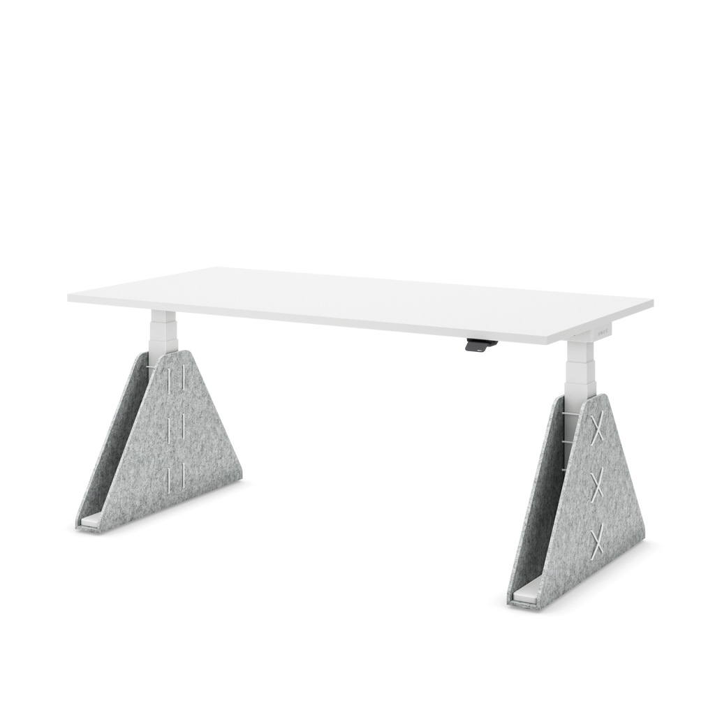 Höhenverstellbarer Schreibtisch Masterlift® Flex Akustix®-Edition, Trapez Hellgrau, Weiss Dekor/Weiss 120x80
