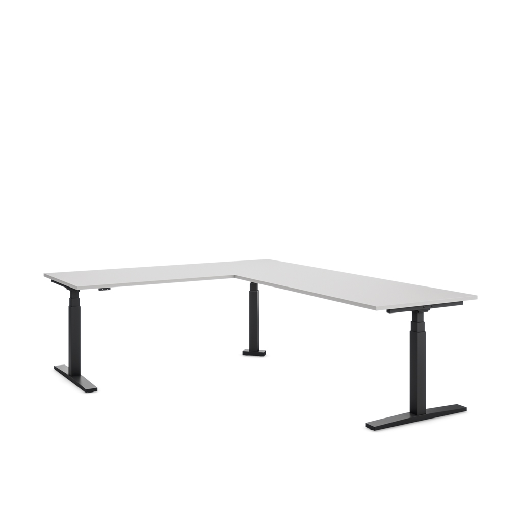 Höhenverstellbarer Eckschreibtisch Imperio® Lift Corner, Anbautisch rechts, Lichtgrau/Schwarz 240x180