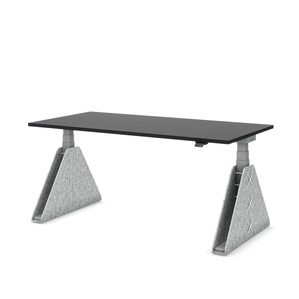 Höhenverstellbarer Schreibtisch Masterlift® Flex Akustix®-Edition, Trapez Hellgrau, Schwarz Dekor/Silber 200x80